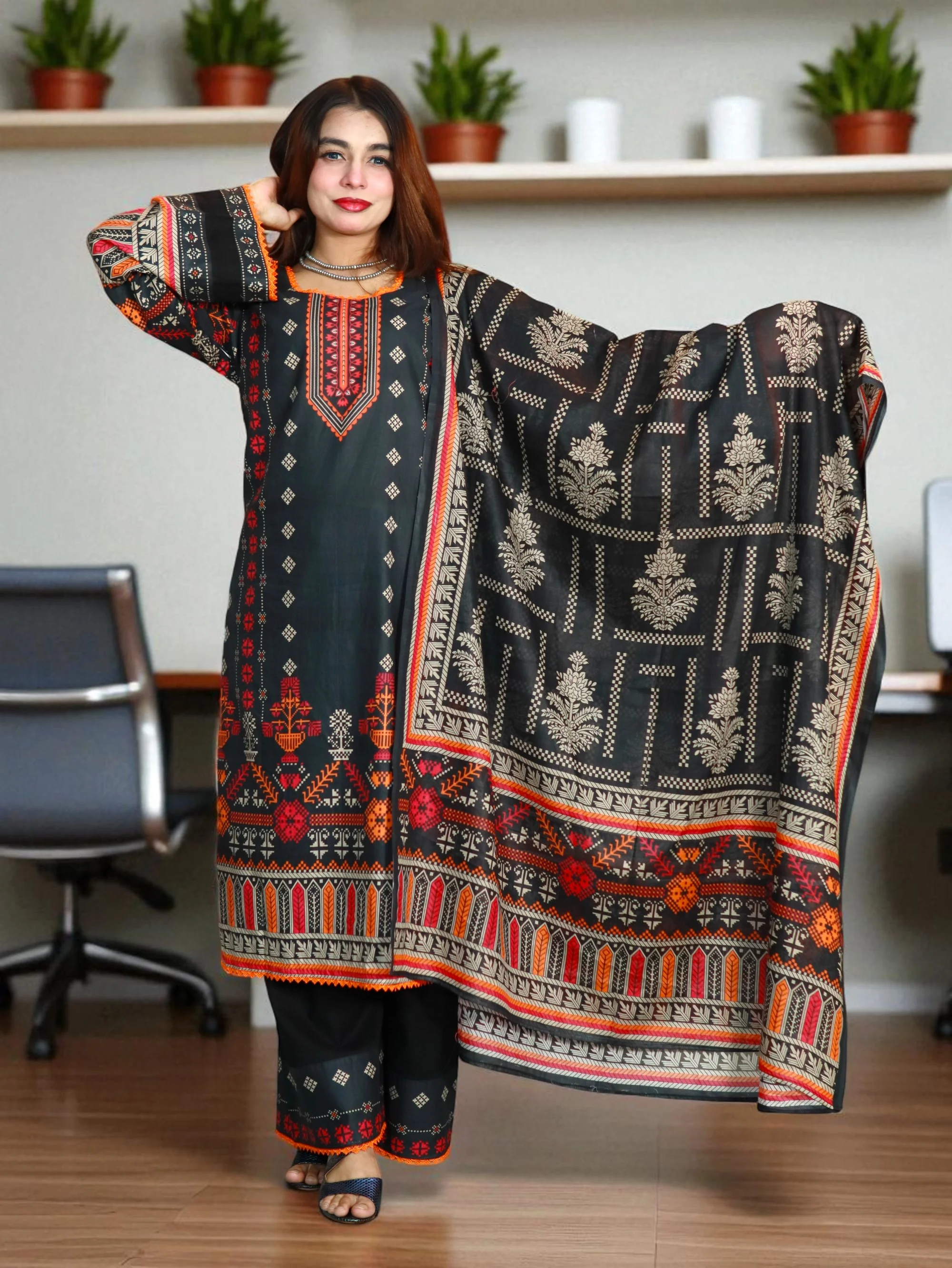 আনরেডি ZAMZAM 416 BLACK COTTON LAWN